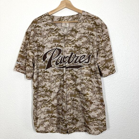 San Diego Padres Jersey Mens XL Tan Camo MLB Baseball Kemp 27 American Flag - Picture 1 of 11